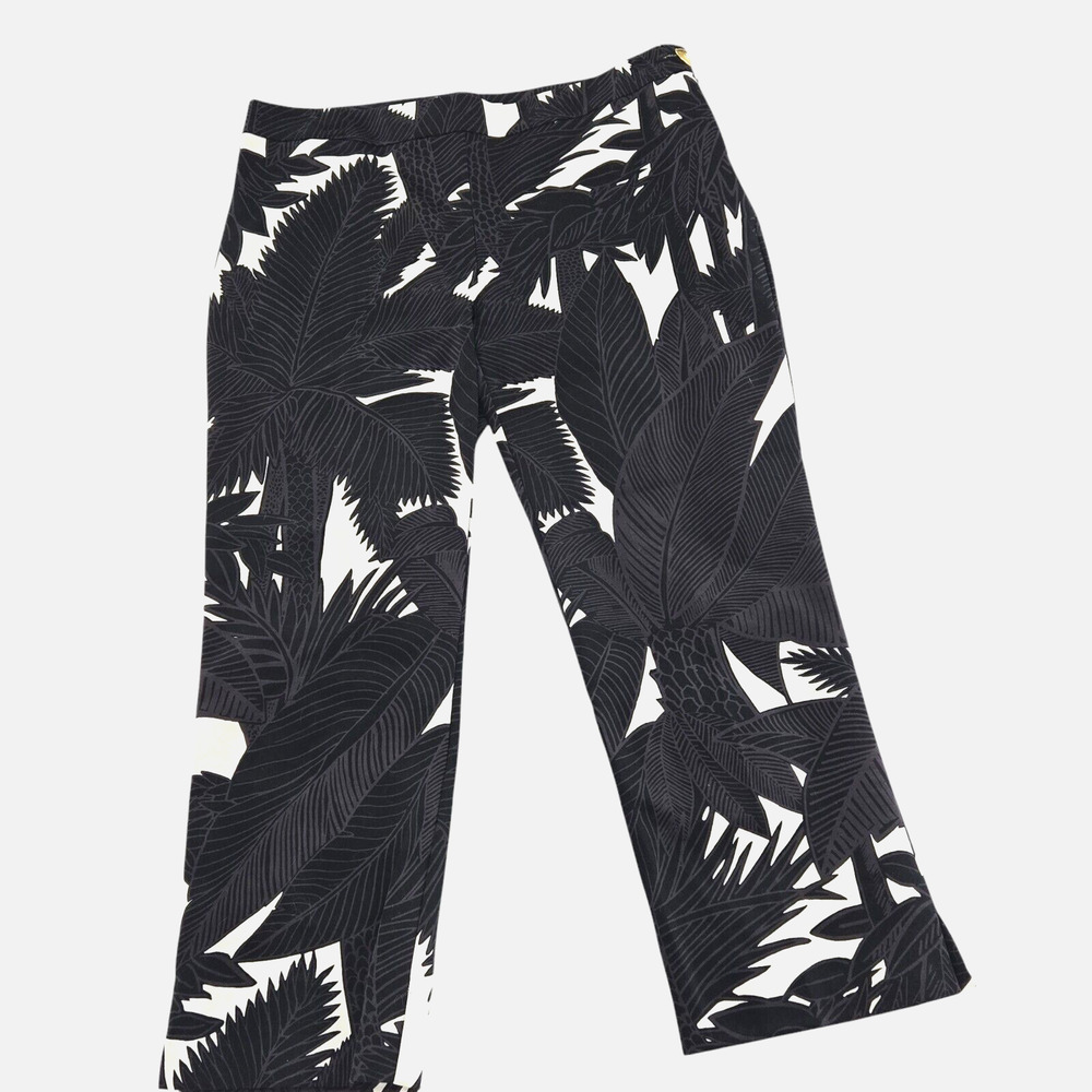 Chicos Pants Palm Leaf Print Side Zip Black Gray Cream 0 Small 4 Crop Tropical